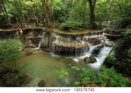 Level 6 Of Huay Mae Kamin Waterfall In Khuean Srinagarindra National Park, Kanchanaburi, Thailand