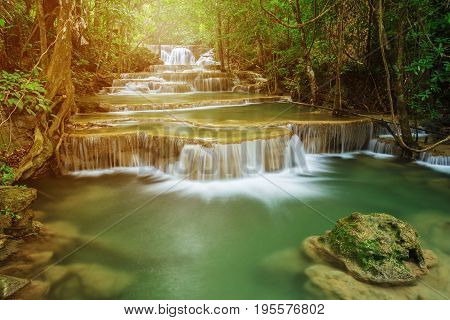 Level 1 Of Huay Mae Kamin Waterfall In Khuean Srinagarindra National Park, Kanchanaburi, Thailand