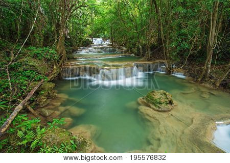 Level 1 Of Huay Mae Kamin Waterfall In Khuean Srinagarindra National Park, Kanchanaburi, Thailand