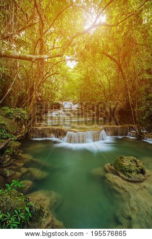 Level 1 Of Huay Mae Kamin Waterfall In Khuean Srinagarindra National Park, Kanchanaburi, Thailand