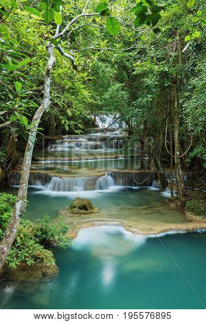 Level 1 Of Huay Mae Kamin Waterfall In Khuean Srinagarindra National Park, Kanchanaburi, Thailand