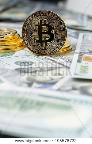 Cryptocurrency physical bitcoin coins.