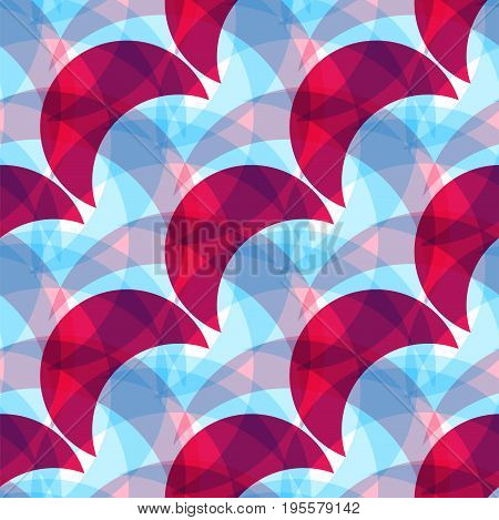 Pink crescent. Geometric seamless abstract blue background