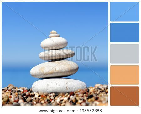 Stack Of Pebble Stones At The Beachwith Palette Color Swatches