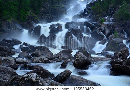 Uchar Waterfall on the Chulcha River, The Big Chulchinsky. Altai, Russia