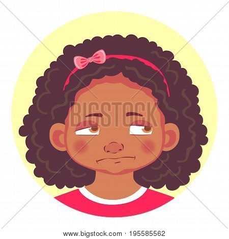 African girls emotions. Facial expression. Set of emoticons. Flat vector illustration. Depression