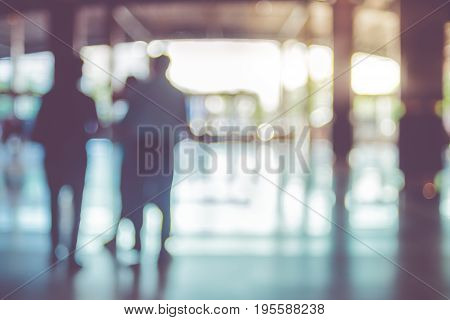 Blur Background,people Walking At Corridor In Convention Hall, Office Building Hall Way Background