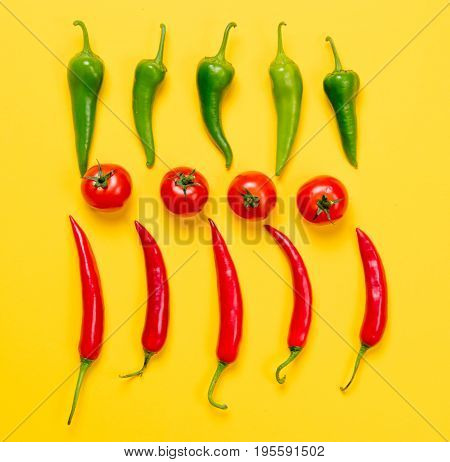 Above View At Chili Pepper And Tomatoes