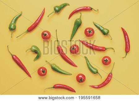 Above View At Chili Pepper And Tomatoes