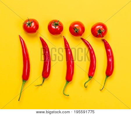 Above View At Chili Pepper And Tomatoes