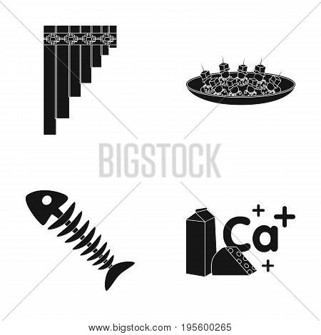 Lipwort, canape and other  icon in black style. fish bone, calcium icons in set collection.