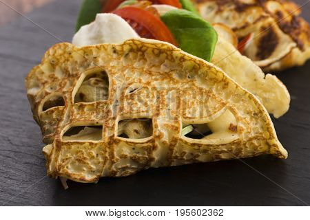 Pancakes Sutffed With Ham, Cheese, Tomatoes And Spinach