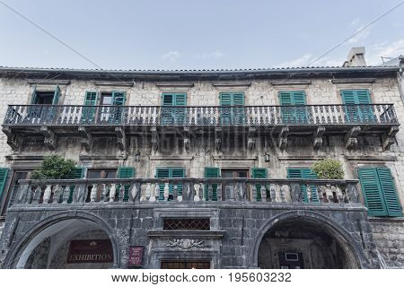 KOTOR MONTENEGRO - JUNE 27 2017: Pima Palace (XVII century) in Old Town Kotor Montenegro. Now there are various exhibitions