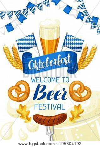 Oktoberfest. Welcome to beer festival. Invitation flyer or poster for feast.