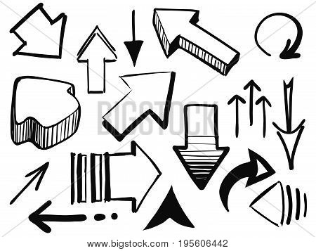 Set of arrow doodle on white background