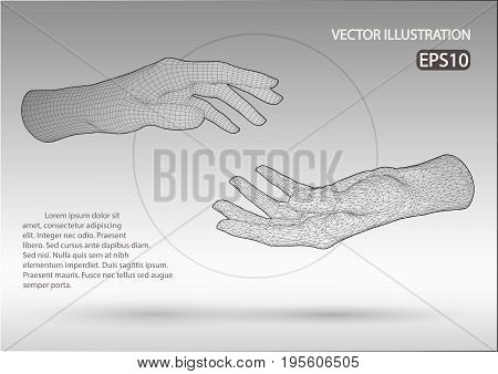 Vector wire hands. Vector illustration template on grey background with shadows and text