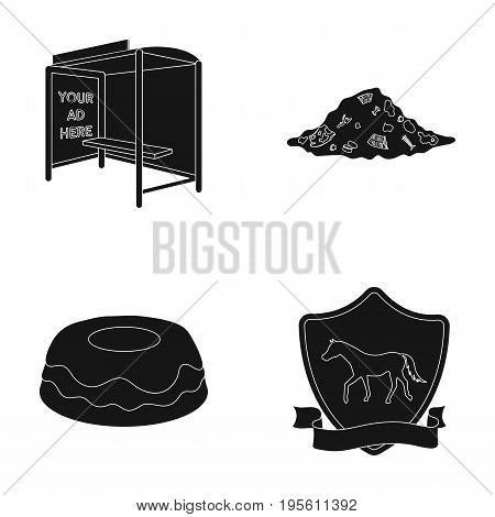 transport, ecology and or  icon in black style.racecourse, cooking icons in set collection.