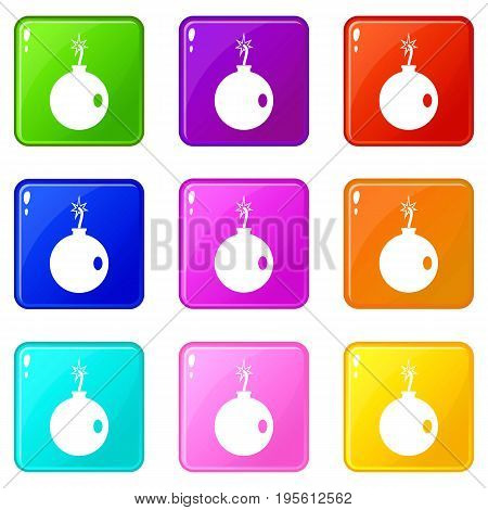 Cannonball icons of 9 color set isolated vector illustration