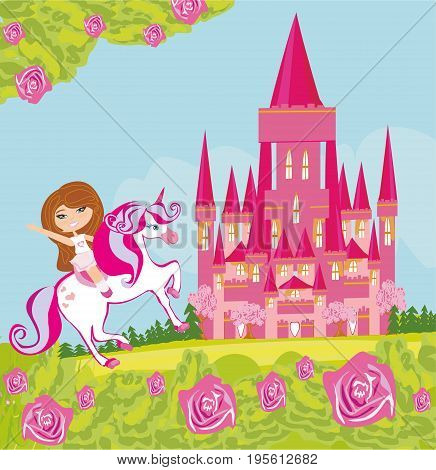 little Girl on the unicorn , vector illustration