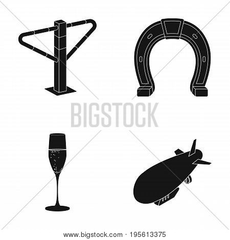 alcohol, racecourse and or  icon in black style.Transport, air transport icons in set collection.
