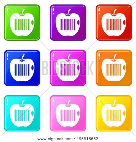 Code to represent product identification icons of 9 color set isolated vector illustration