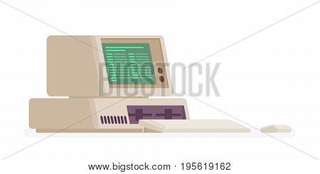 Retro personal computer, old model. Vintage machine getting rid of and disposing recycle service. Vector flat style cartoon illustration, isolated, white background