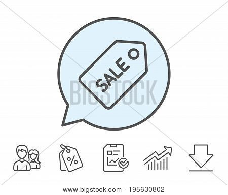 Shopping tag line icon. Sale Special offer sign. Coupon symbol. Report, Sale Coupons and Chart line signs. Download, Group icons. Editable stroke. Vector