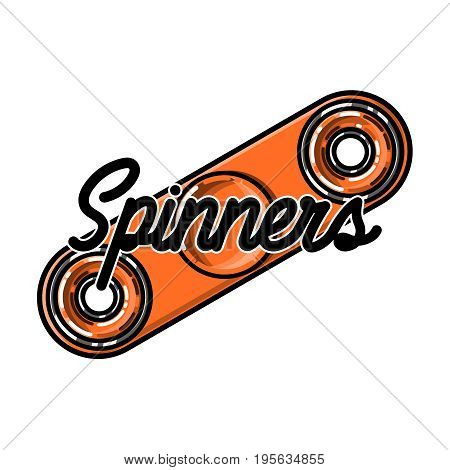 Color vintage spinners emblem - toy for stress relief and improvement of attention span. Isolatied vector illustration.