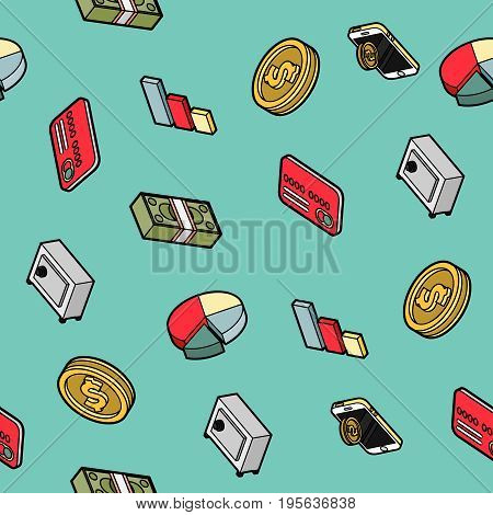 Finance flat outline isometric pattern. Vector illustration, EPS 10