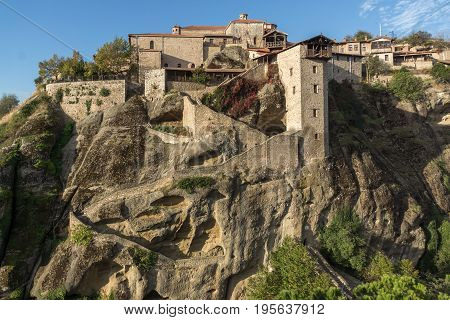 Amazing Landscape of Holy Monastery of Great Meteoron in Meteora, Thessaly, Greece