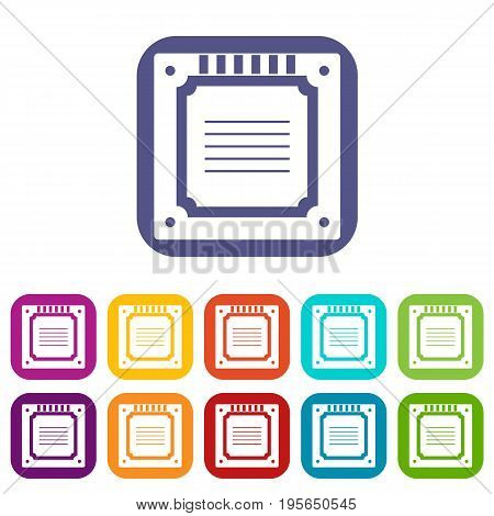 Modern multicore CPU icons set vector illustration in flat style In colors red, blue, green and other