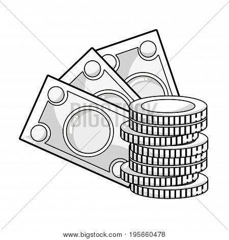 line bills and coins cash moey currency vector illustration