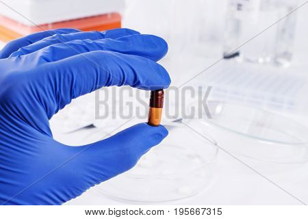 Analysis of medicaments in laboratory. Medical Research and diseases Science
