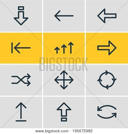 Vector Illustration Of 12 Direction Icons. Editable Pack Of Update, Direction, Right And Other Elements.
