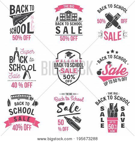 Back to School design. For advertising, promotion, poster, flier, blog, article, social media, marketing or banner. Vector illustration. Vintage typography design with school supplies and Back to School Sale text.