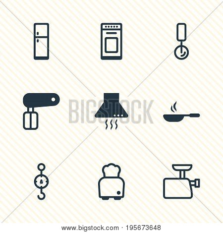 Vector Illustration Of 9 Cooking Icons. Editable Pack Of Steelyard, Round Slicer, Oven And Other Elements.