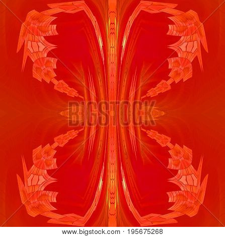 Abstract geometric background dimensional. Regular conspicuous ornament in red, orange and ocher shades.
