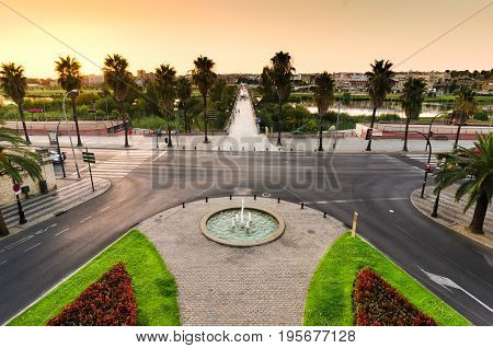 view of Badajoz city with Palms Bridge