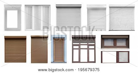 Windows with different types of shades on white background