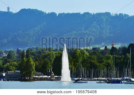 Fountain At The Zurich Lake, Switzerland