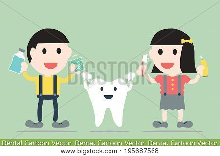 dental cartoon vector - boy and girl with healthy teeth