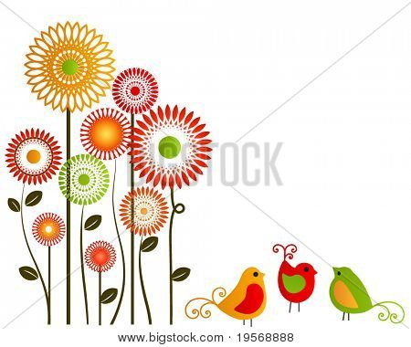 colorful birds and flowers
