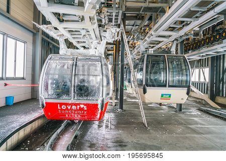 Yamakata, Japan - February 7, 2017: Rope-way in winter at Zao ski moutain, Yamagata Japan