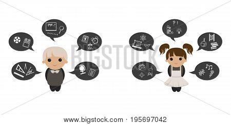 Schoolboy and schoolgirl think about school. EPS 10