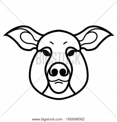Linear stylized drawing of pig swine - for icon or sign template