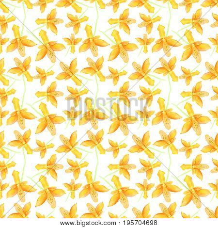 Orchid watercolor illustration Seamless pattern with hand drawn tropical flower isolated on the white background