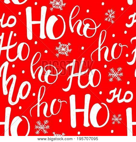 Hohoho pattern, Santa Claus laugh. Seamless texture for Christmas design. Vector red background with handwritten words ho.