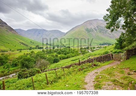 Views on the path to Scafell pike, the highest mountain in England, Lake District National Park, England, selective focus