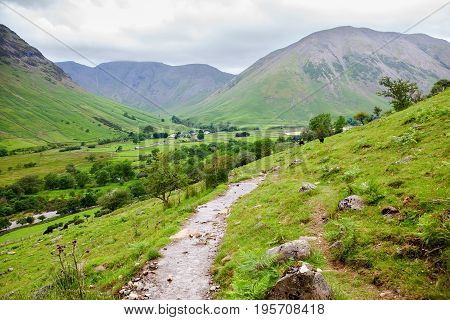 Views on the path to Scafell pike, the highest mountain in England, Lake District National Park, England, selective focus