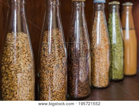 Beer ingredients in bottles - brewery in Belgium